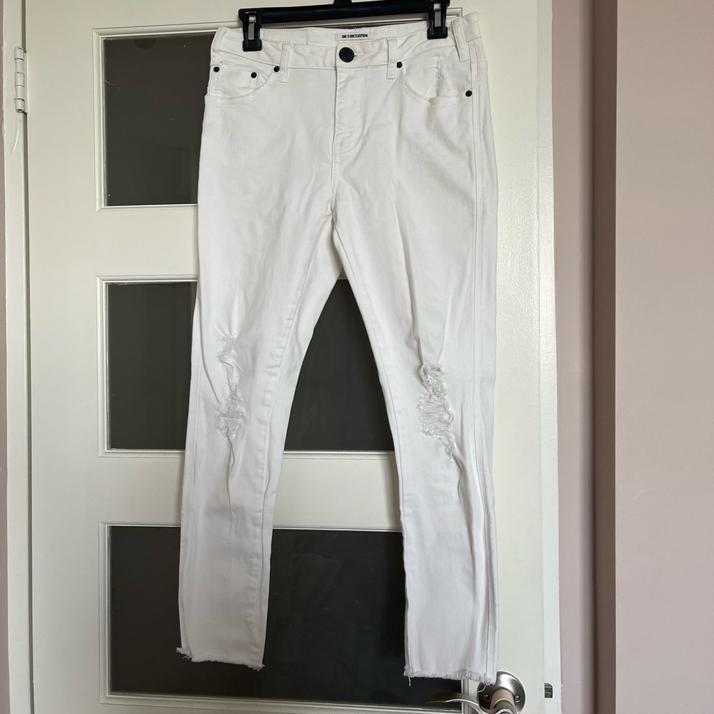 One teaspoon white denim distressed skinny jeans
